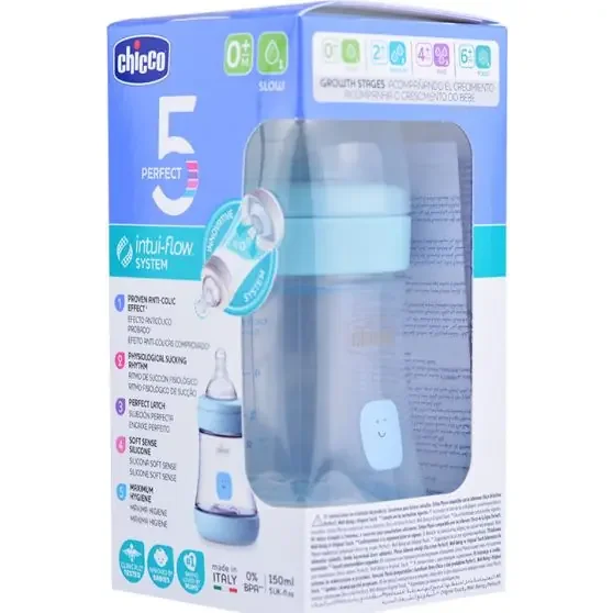 Chicco Biberón 5 Perfect Azul +0 meses Flujo Lento 150 ml