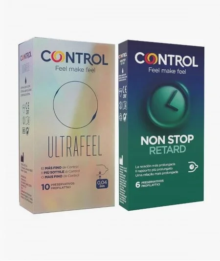 Control Pack Ultrafeel 10 Preservativos + Non Stop Retard 6 Unidades