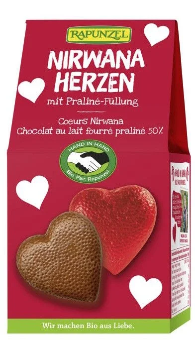 Corazones de Chocolate Nirvana · Rapunzel · 8×16 gramos