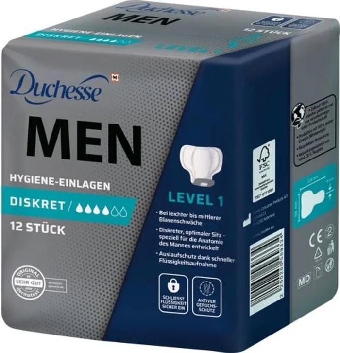 Duchesse MEN – Protector Absorbente, Level 1, 12 unidades