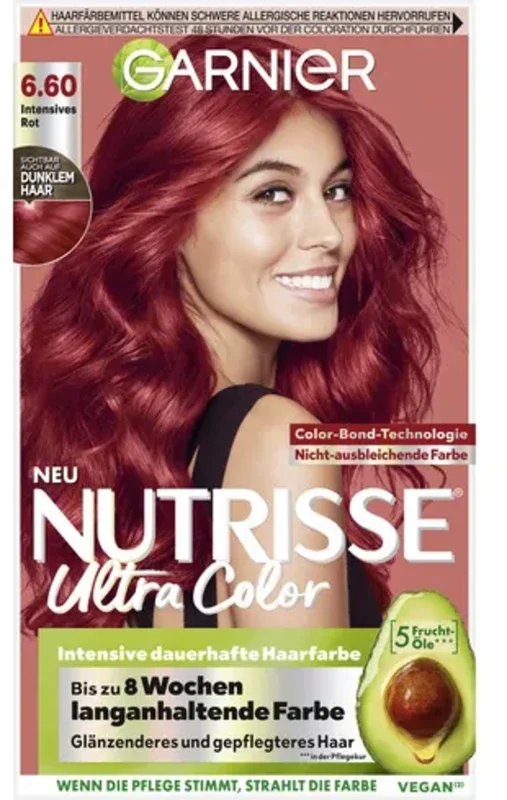 GARNIER Nutrisse Ultra Color – Coloración Permanente, 6.60 Rojo Intenso