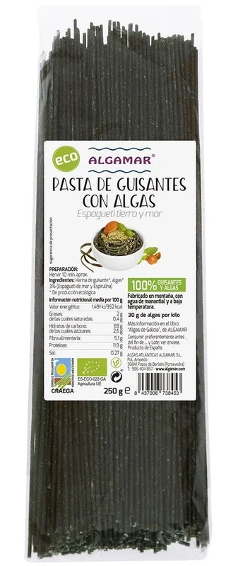 Pasta de Guisantes con Algas – Espagueti · Algamar · 250 gramos